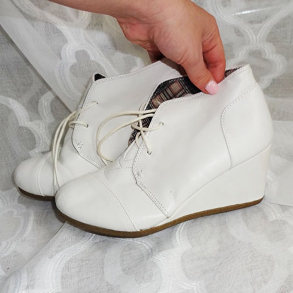 White Closed Toe Lace Up Low Bootie Platform Ked Sneakers Loafer Wedge Shoes 6